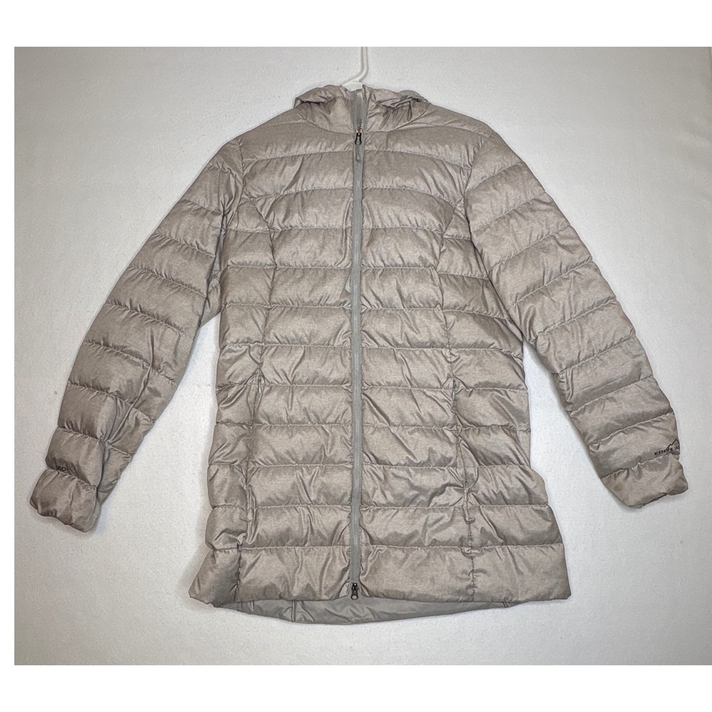 Eddie Bauer Womens Puffer Jacket Hooded Down Lightweight Medium  Oat Cream Tan